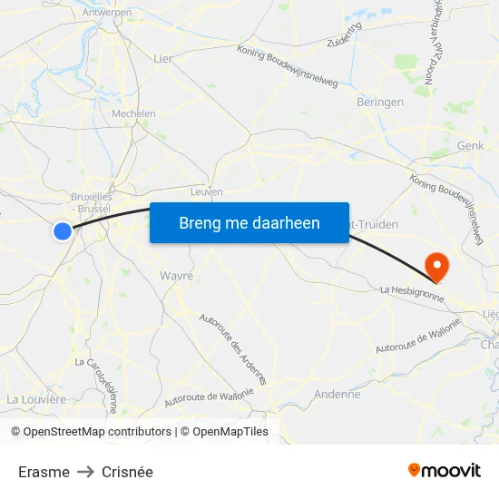 Erasme to Crisnée map