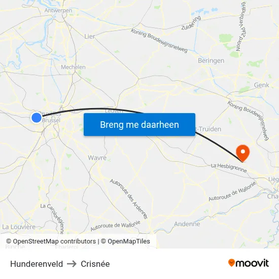 Hunderenveld to Crisnée map