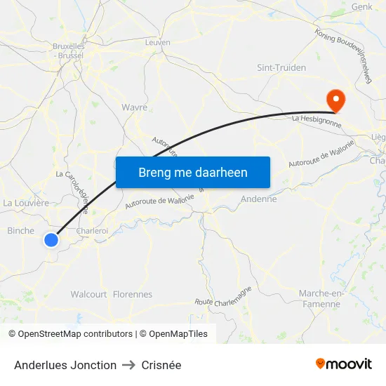 Anderlues Jonction to Crisnée map