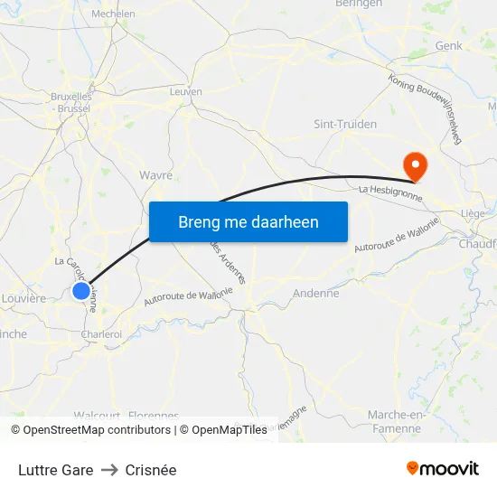 Luttre Gare to Crisnée map