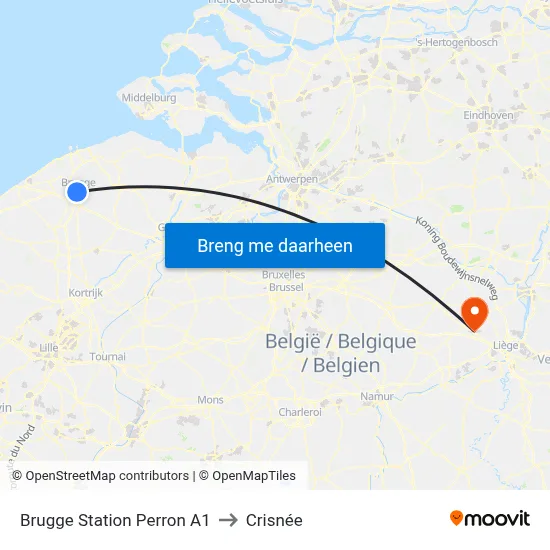 Brugge Station Perron A1 to Crisnée map