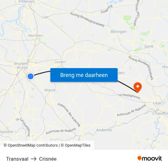 Transvaal to Crisnée map