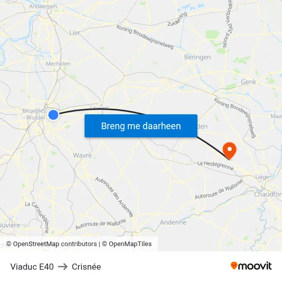 Viaduc E40 to Crisnée map