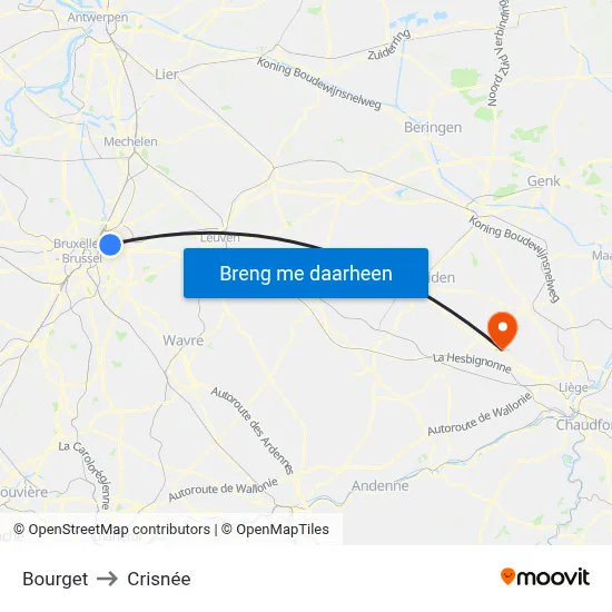 Bourget to Crisnée map