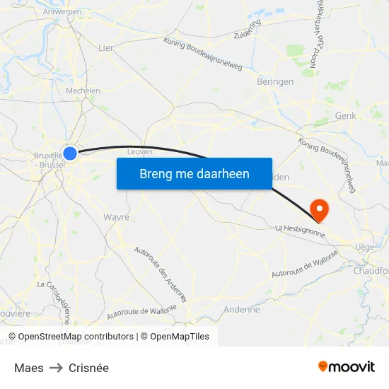 Maes to Crisnée map