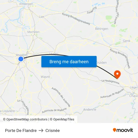 Porte De Flandre to Crisnée map