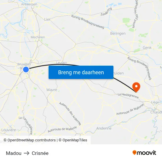 Madou to Crisnée map