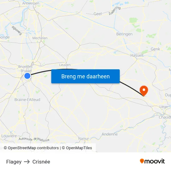 Flagey to Crisnée map