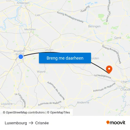 Luxembourg to Crisnée map