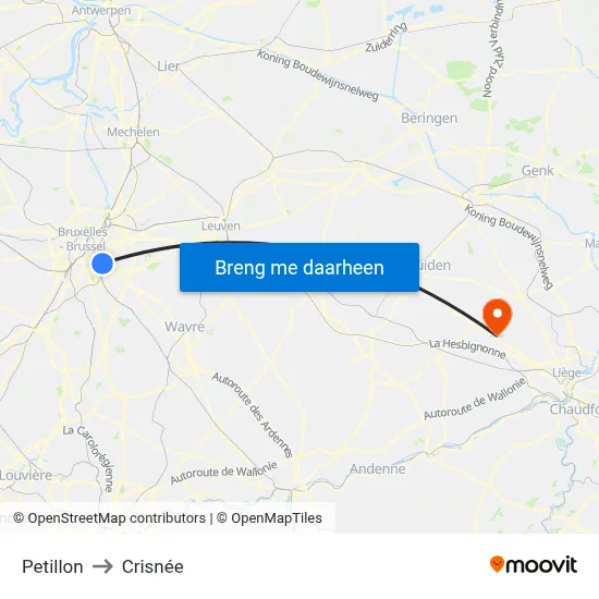 Petillon to Crisnée map