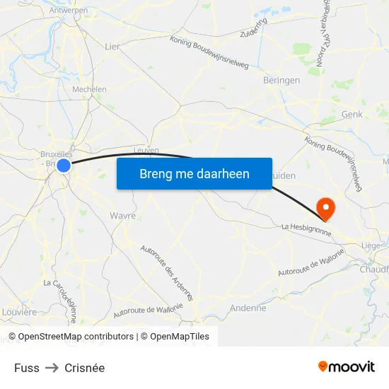 Fuss to Crisnée map