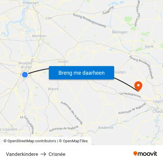 Vanderkindere to Crisnée map