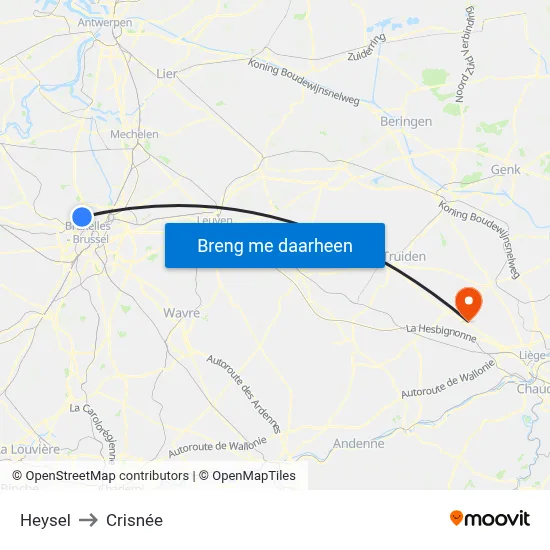 Heysel to Crisnée map