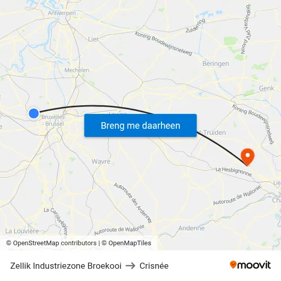 Zellik Industriezone Broekooi to Crisnée map