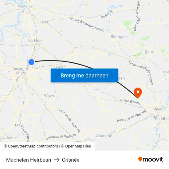 Machelen Heirbaan to Crisnée map