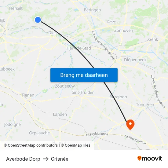 Averbode Dorp to Crisnée map