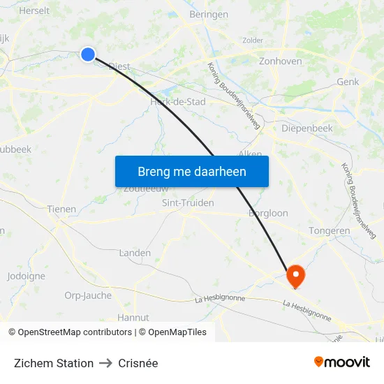 Zichem Station to Crisnée map