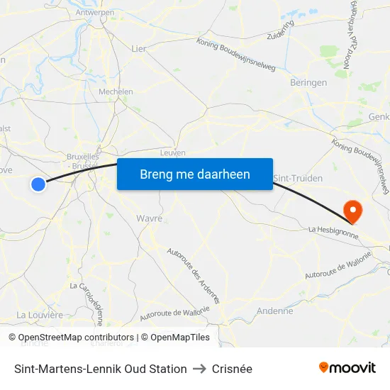Sint-Martens-Lennik Oud Station to Crisnée map