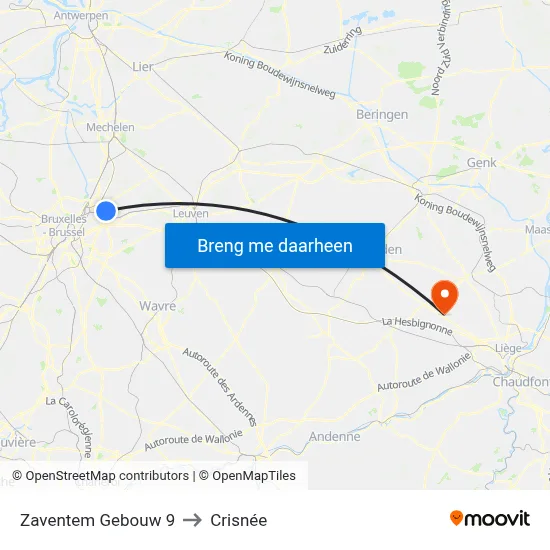 Zaventem Gebouw 9 to Crisnée map