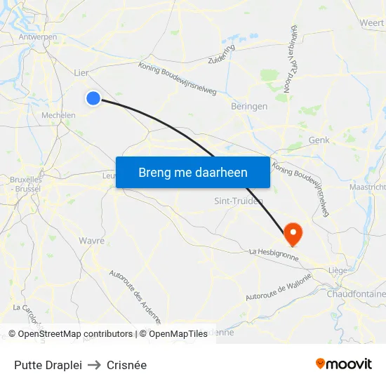 Putte Draplei to Crisnée map
