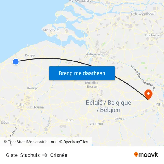 Gistel Stadhuis to Crisnée map