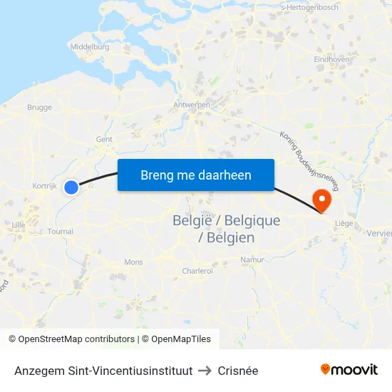 Anzegem Sint-Vincentiusinstituut to Crisnée map