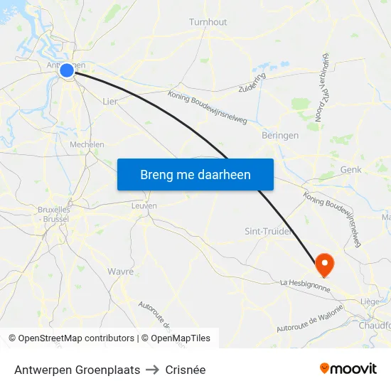 Antwerpen Groenplaats to Crisnée map