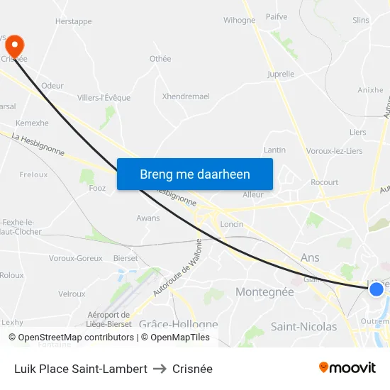 Luik Place Saint-Lambert to Crisnée map
