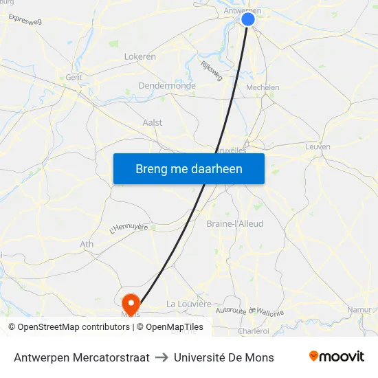 Antwerpen Mercatorstraat to Université De Mons map
