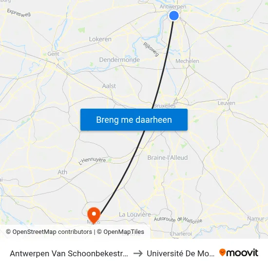 Antwerpen Van Schoonbekestraat to Université De Mons map