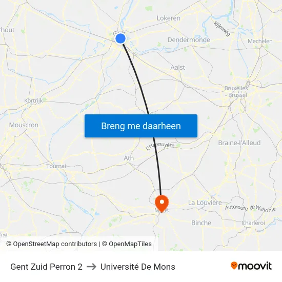 Gent Zuid Perron 2 to Université De Mons map