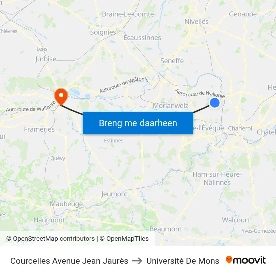 Courcelles Avenue Jean Jaurès to Université De Mons map