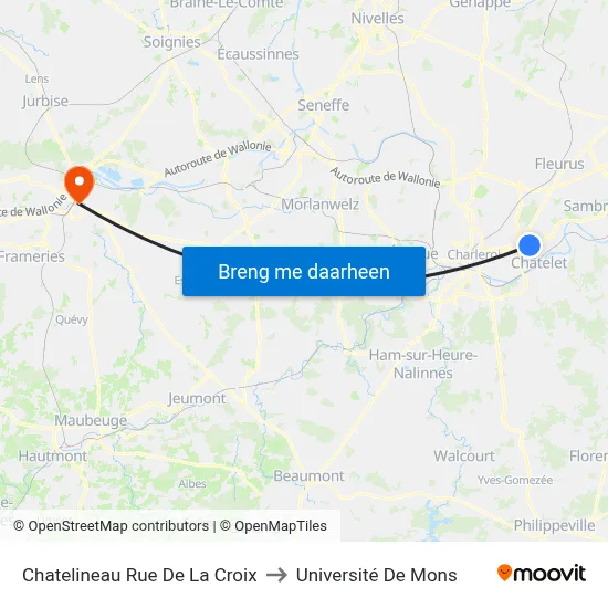 Chatelineau Rue De La Croix to Université De Mons map