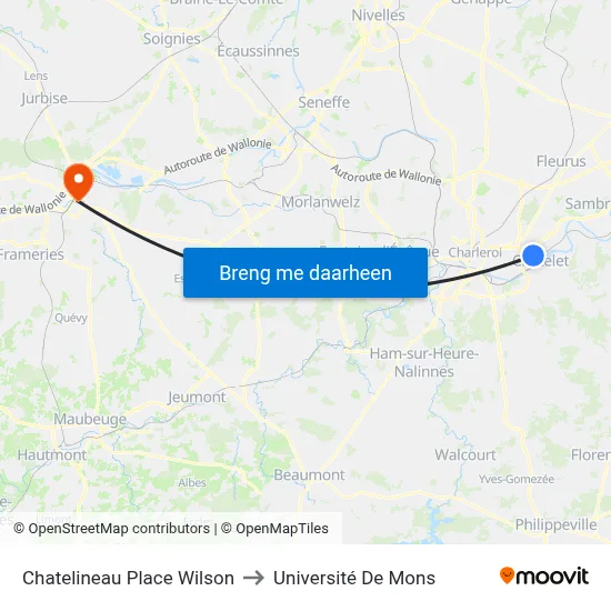 Chatelineau Place Wilson to Université De Mons map