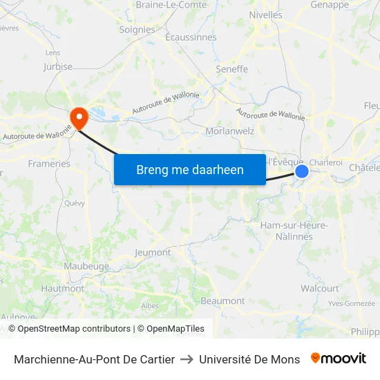 Marchienne-Au-Pont De Cartier to Université De Mons map