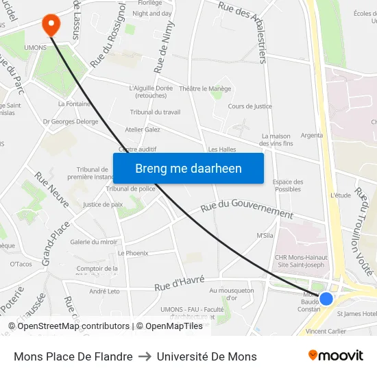 Mons Place De Flandre to Université De Mons map