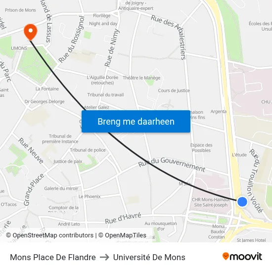 Mons Place De Flandre to Université De Mons map