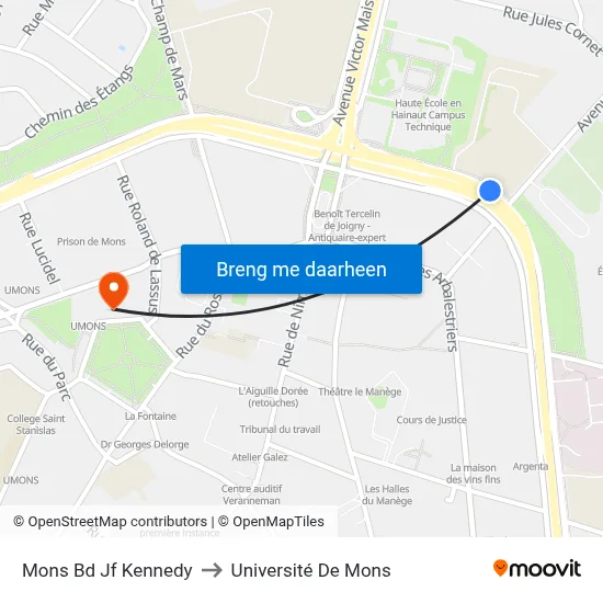 Mons Bd Jf Kennedy to Université De Mons map