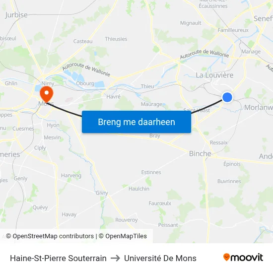 Haine-St-Pierre Souterrain to Université De Mons map