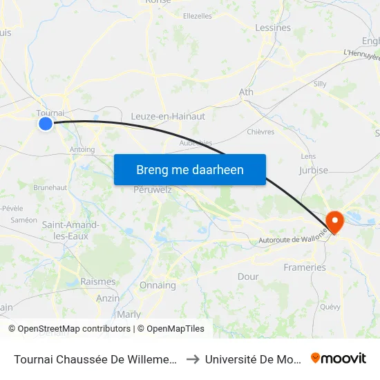 Tournai Chaussée De Willemeau to Université De Mons map