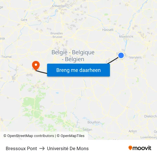Bressoux Pont to Université De Mons map