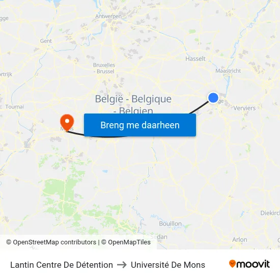 Lantin Centre De Détention to Université De Mons map