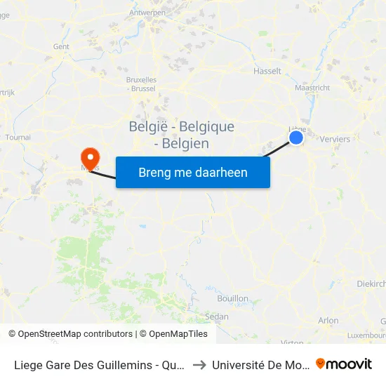 Liege Gare Des Guillemins - Quai F to Université De Mons map
