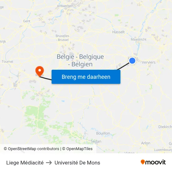 Liege Médiacité to Université De Mons map