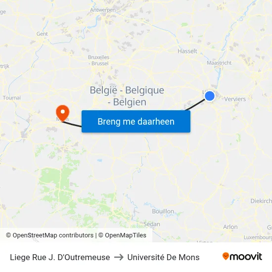 Liege Rue J. D'Outremeuse to Université De Mons map