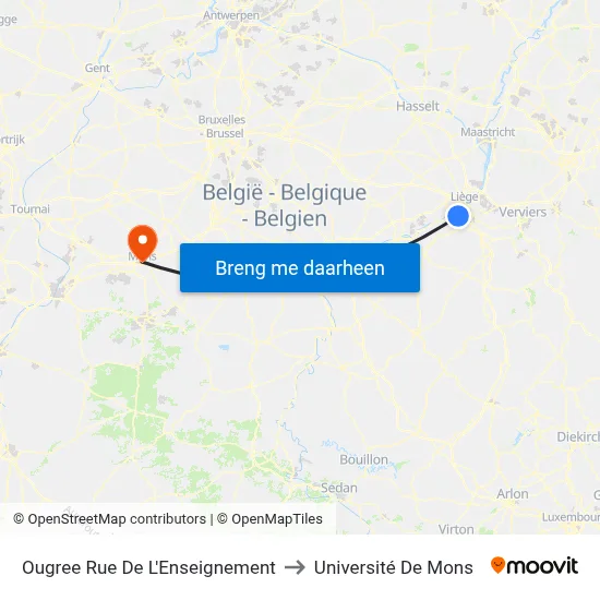 Ougree Rue De L'Enseignement to Université De Mons map