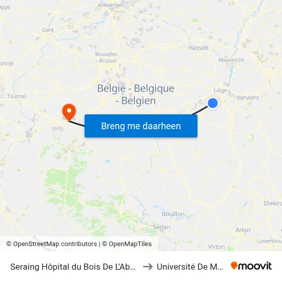 Seraing Hôpital du Bois De L'Abbaye to Université De Mons map