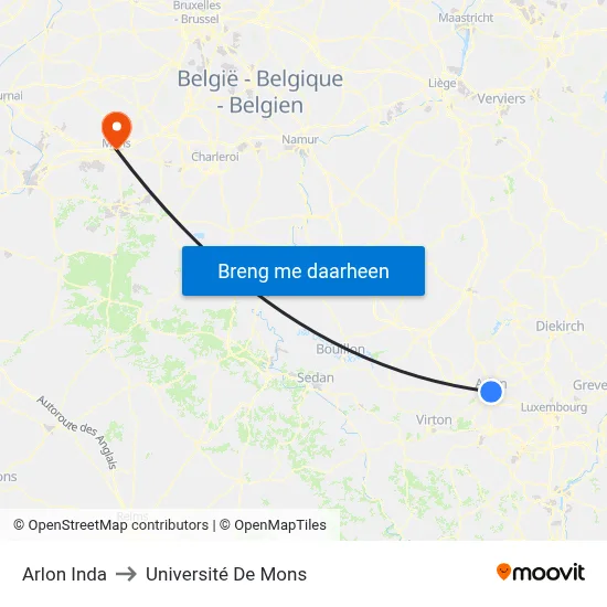 Arlon Inda to Université De Mons map