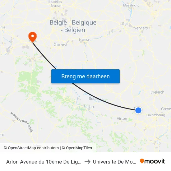 Arlon Avenue du 10ème De Ligne to Université De Mons map