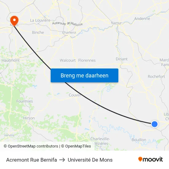 Acremont Rue Bernifa to Université De Mons map